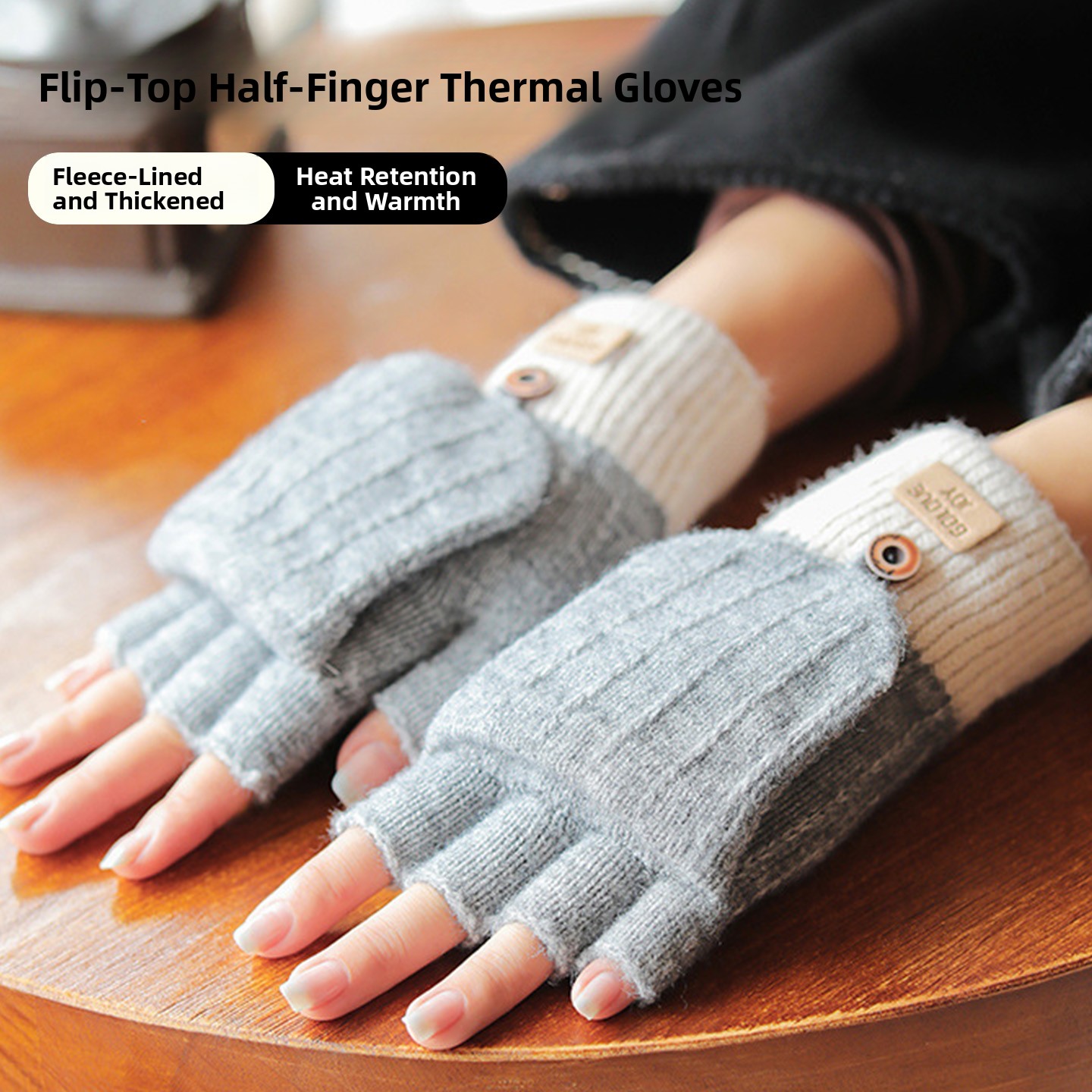 Wool Glove Lined - Dames winterhandschoenen met fleecevoering, halve vingers,
